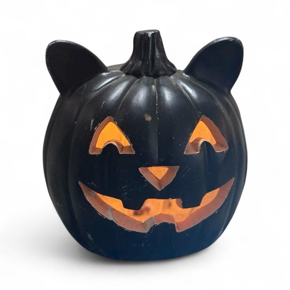 Vintage Black Cat Pumpkin Plug in Lantern